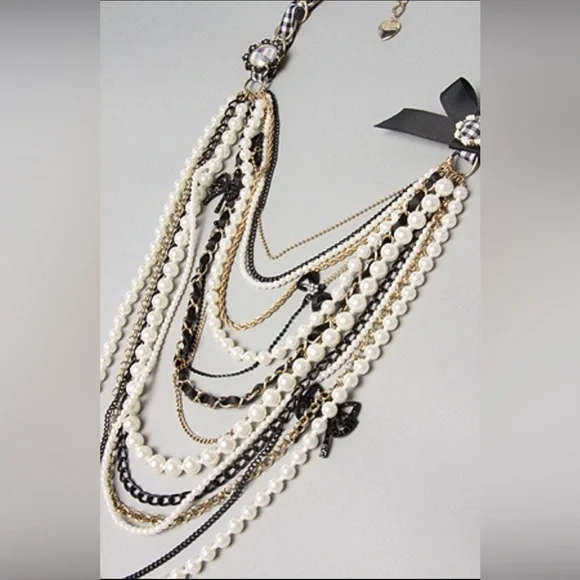 Super Rare Vintage  Betsey Johnson layered Pearl Strands Necklace - Picture 3 of 8